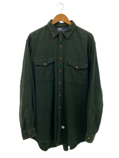 商品画像：90s/ネルシャツ/XL/コットン/GRN/無地 1