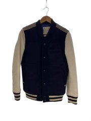 スタジャン/M/ウール/袖部分ラムレザー/NVY/無地