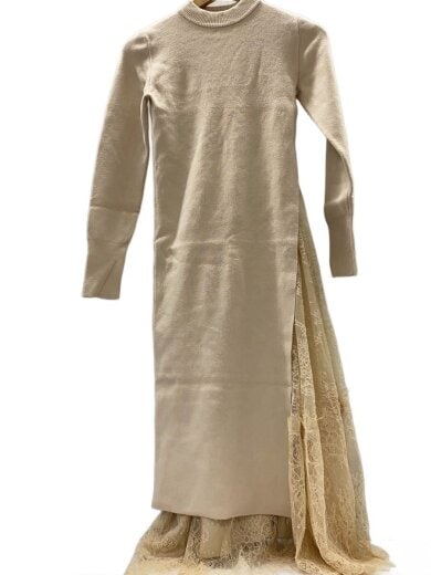 商品画像：スリットレースコンビニットワンピース/F/ポリエステル/1120531033-0/ベージュ 1