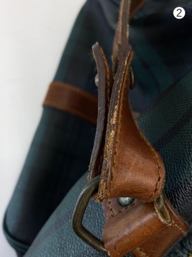 商品画像：ボストンバッグ/レザー/GRN/チェック/シミ汚れ有 8