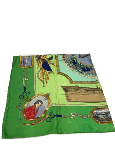 商品画像：カレ90/LE GEOGRAPHE/地理学者/スカーフ/シルク/GRN/総柄/レディース 1