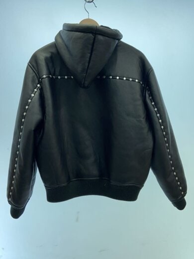 商品画像：STUDDED HOODED BOMBER JACKET/M/フェイクレザー/BLK 2