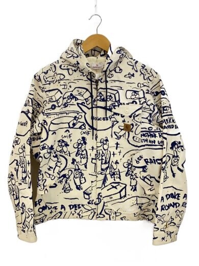 商品画像：ジップパーカー/L/コットン/WHT/総柄/×DownNorthCamp 1