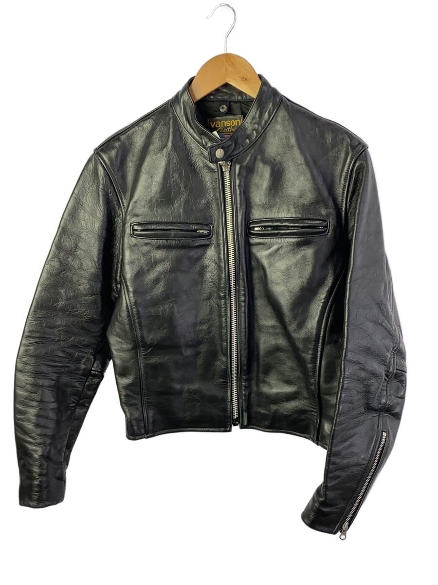 VANSON / シングルライダースジャケット/38/牛革/BLK/無地
