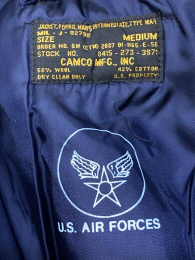 商品画像：フライトジャケット/M/--/NVY/MIL-J-82796 3