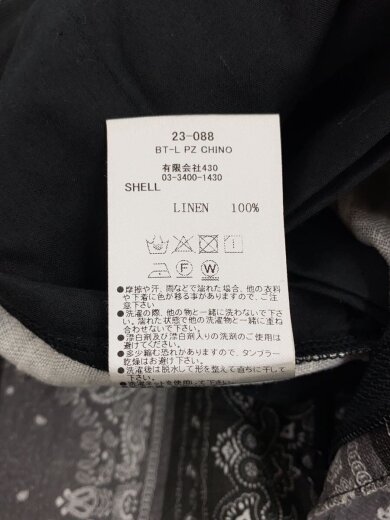 商品画像：BT-L PZ CHINO/ボトム/3/リネン/BLK/ペーズリー/23-088 7