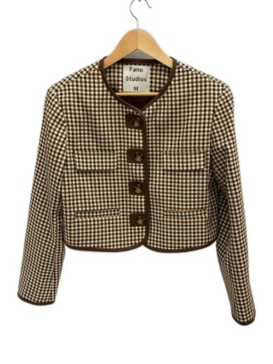 商品画像：フェイクレザーパイピングガンクラブチェックジャケッ/M/ポリエステル/BEG/チェック/FQ22W021 1