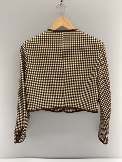 商品画像：フェイクレザーパイピングガンクラブチェックジャケッ/M/ポリエステル/BEG/チェック/FQ22W021 2