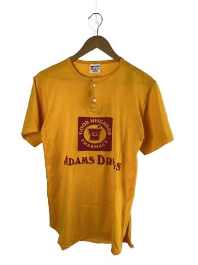 商品画像：80s/ADAMS DRUGS/ヘンリーネック/EAGLE USA/Tシャツ/M/コットン/YLW/無地 1