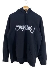 22SS/Raised Handstyle Hooded Sweatshirt/L/コットン/BLK/無地