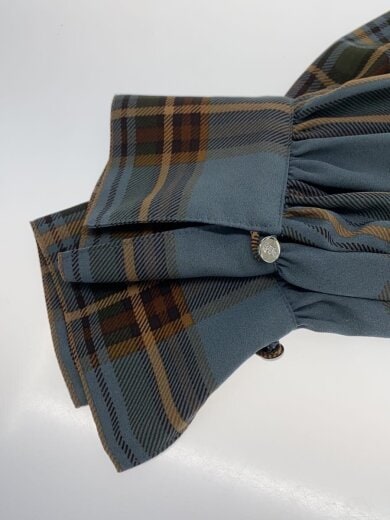 商品画像：長袖ブラウス/S/ポリエステル/GRY/チェック/200017242/タイネック 5