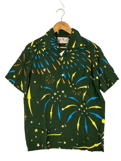 商品画像：花火柄/アロハシャツ/42/レーヨン/BLU/ab-0018010105 1