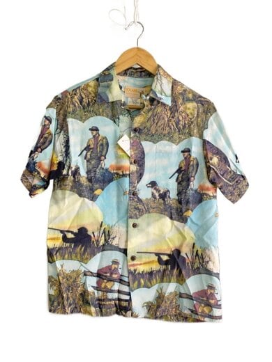 商品画像：90s/USA製/オールオーバー/ハンティング/アロハシャツ/S/レーヨン/マルチカラー// 1
