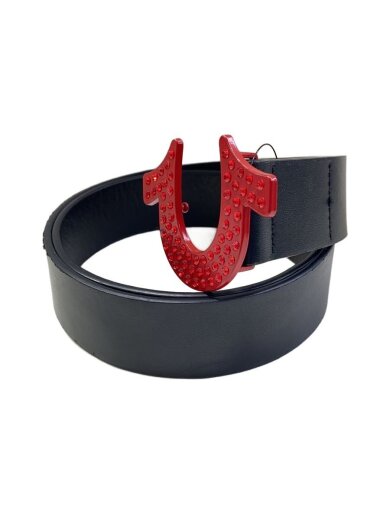 商品画像：クリスタルホースシューバックルベルト/レザー/BLK/無地/メンズ 1