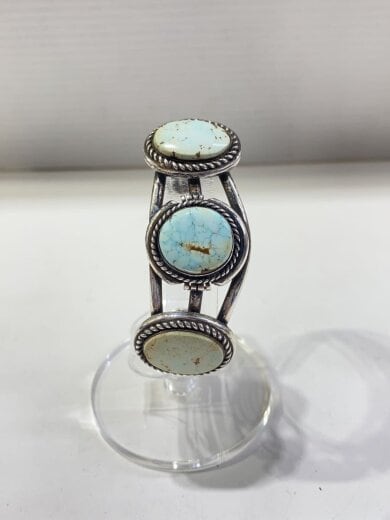 商品画像：インディアンジュエリー/アーティスト刻印LT/ドライクリークターコイズ/バングル/メンズ 2