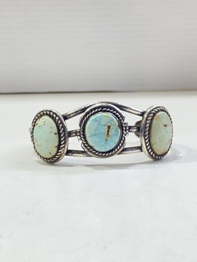 商品画像：インディアンジュエリー/アーティスト刻印LT/ドライクリークターコイズ/バングル/メンズ 4