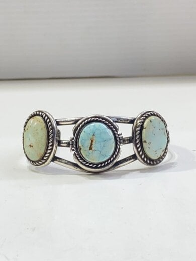 商品画像：インディアンジュエリー/アーティスト刻印LT/ドライクリークターコイズ/バングル/メンズ 5