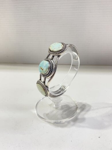 商品画像：インディアンジュエリー/アーティスト刻印LT/ドライクリークターコイズ/バングル/メンズ 8