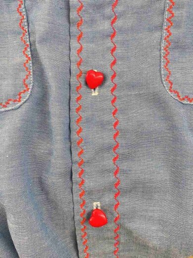 商品画像：70s頃/タグ無し/刺繍/スケート靴×料理するブタさん/長袖シャツ/--/--/IDG 6