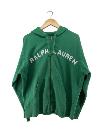 商品画像：90s～/RALPH LAURENロゴ/ジップパーカー/M/コットン/GRN/無地 1