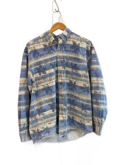 90s前後・ボタニカル長袖シャツ/L/コットン/BLU/花柄