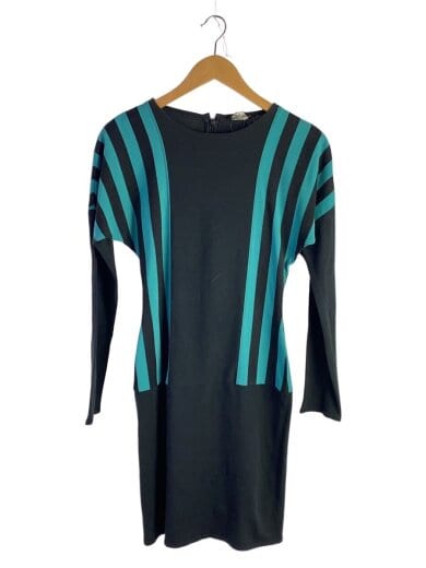 商品画像：80~90s前後・長袖ワンピース/--/アクリル/BLK・160cm前後・エメラルドグリーンカラ 1