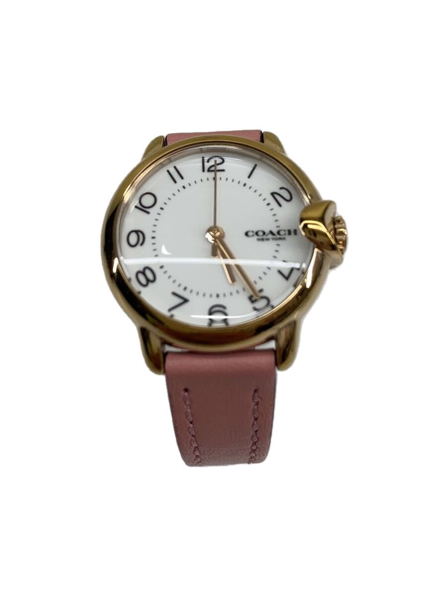 COACH / クォーツ腕時計/アナログ/レザー/WHT/PNK/14503615