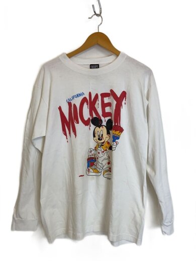 商品画像：90s/USA製/ミッキー/ペンキ/長袖Tシャツ/L/コットン/WHT/プリント/シミ汚れ状態考慮 1