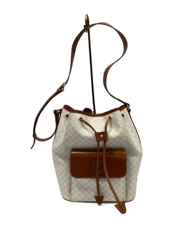 画像：CELINEマカダム柄/巾着/ショルダーバッグ/PVC/WHT/総柄/若干の変色有1