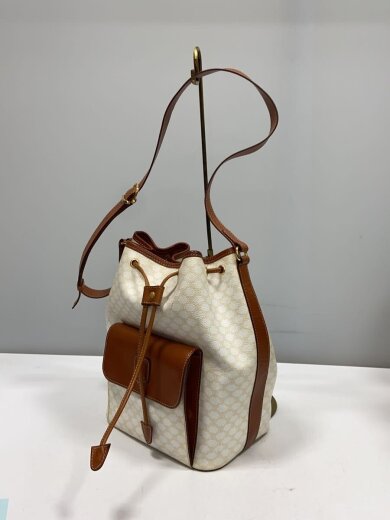 画像：CELINEマカダム柄/巾着/ショルダーバッグ/PVC/WHT/総柄/若干の変色有2