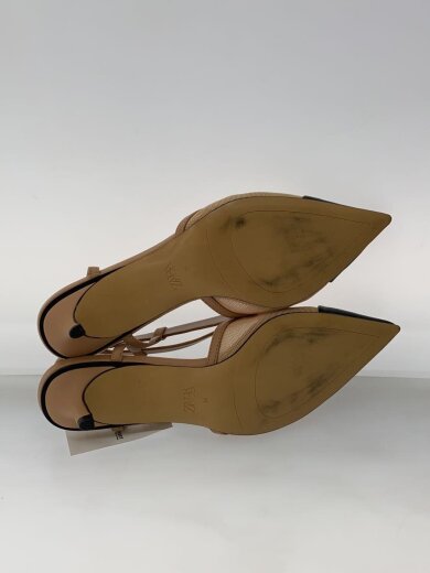 画像：ZARAバイカラー/ポインテットトゥパンプス/36/BEG/シアー×レザー/メッシュ素材/ゴム調整///4