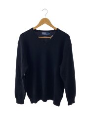 90s/カシミヤ混/ニット・セーター/XL/ウール/BLK/黒/カシミヤ/カシミア/Vネック