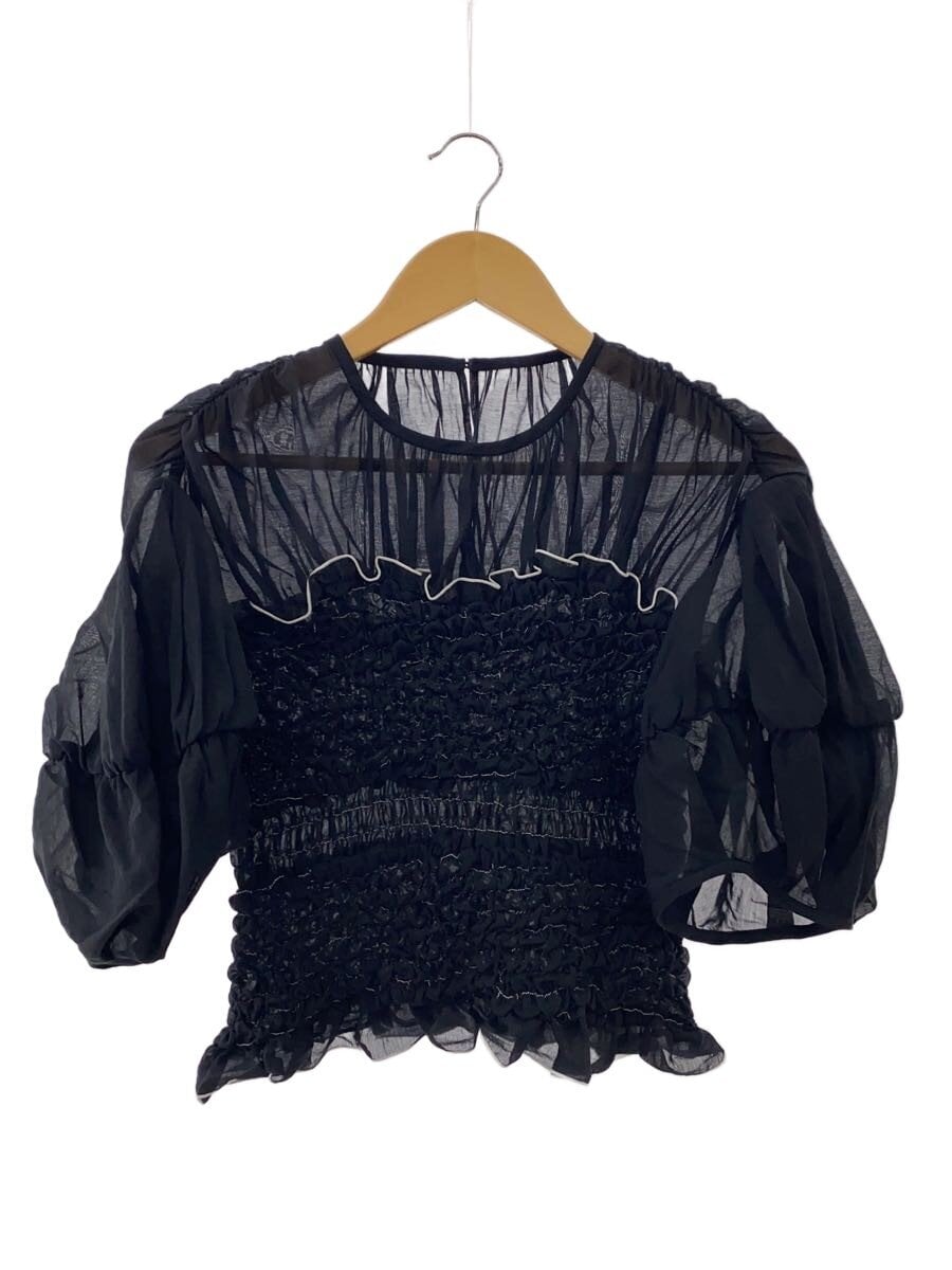 CLANE / COLOR STITCHED SHIRRING TOPS/半袖ブラウス/1/コットン/BLK/19122-4012//