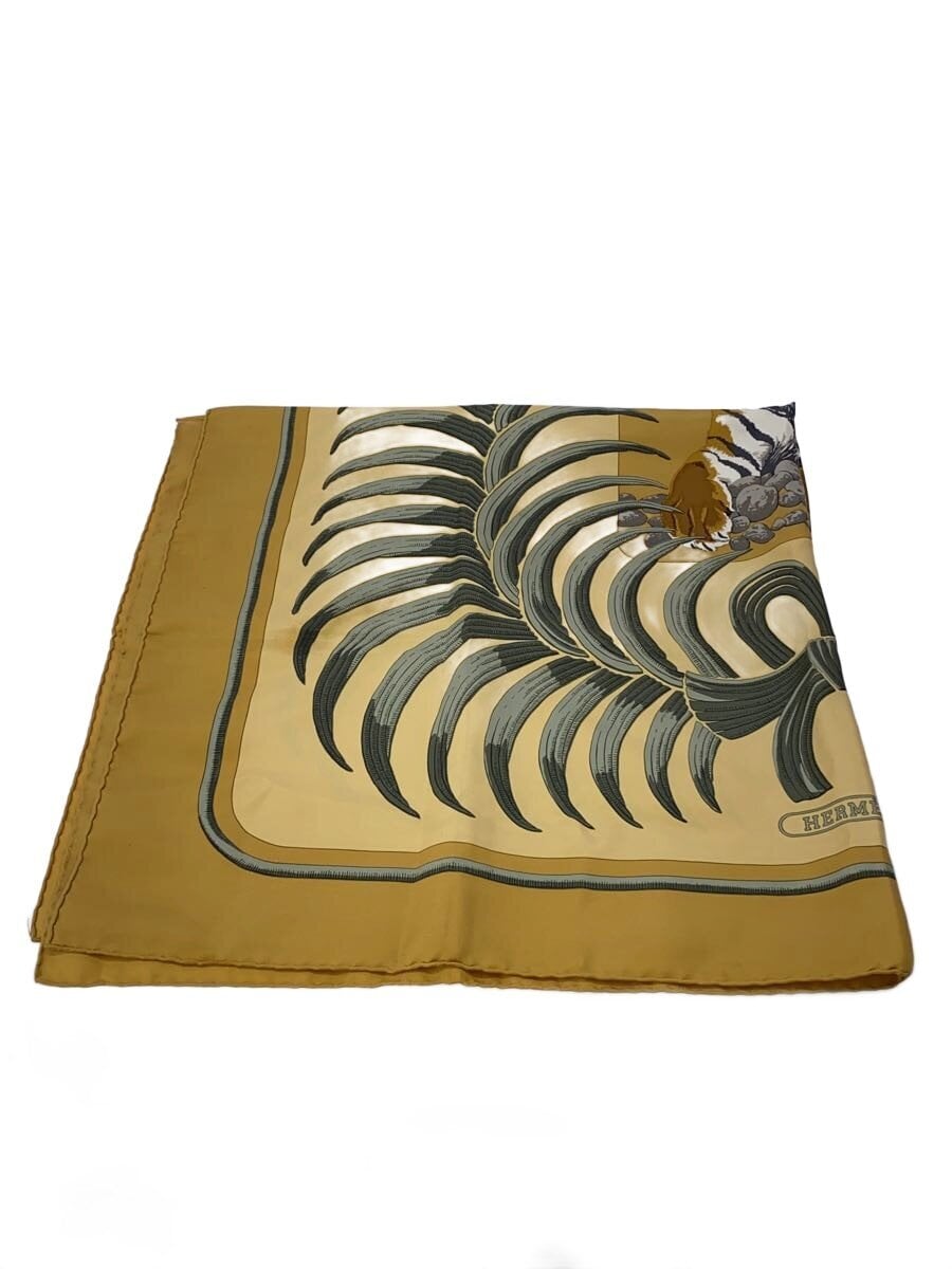 HERMES / カレ90/Tigre /王者の虎/シミ有/スカーフ/シルク/BRW/レディース