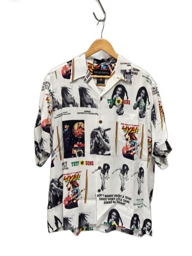 商品画像：BOB MARLEY HAWAIIAN SHIRT S/S M WHT 総柄/bobmarley-wm-hi09 1