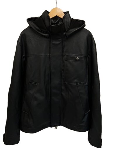 商品画像：フェイクレザー フーデッドジャケット/M/BLK// 1