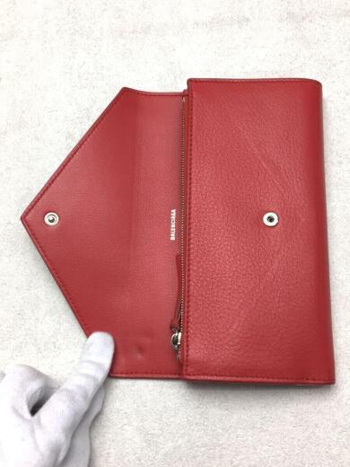 画像：BALENCIAGA499207/PAPER/ペーパー/フロントフラップ/ロングウォレット/赤/ロゴ刻印/長財布4