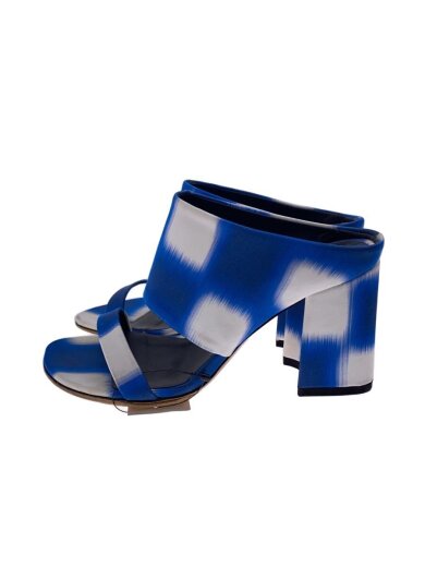 商品画像：ストライプ ブロックヒールサンダル/35/BLU 1