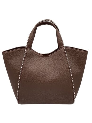 商品画像：ハンドバッグ/ボールチェーントートバッグ/フェイクレザー/BRW/無地 1