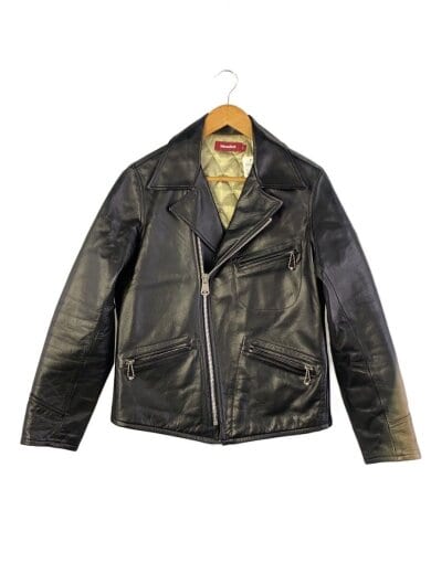 商品画像：ダブルライダースジャケット/裏キルティング/ボールチェーン/L/牛革/BLK/HJ-121117 1