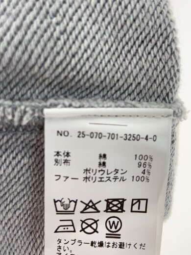 商品画像：ジップパーカー/--/コットン/GRY/25-070-701-3250-4-0// 4