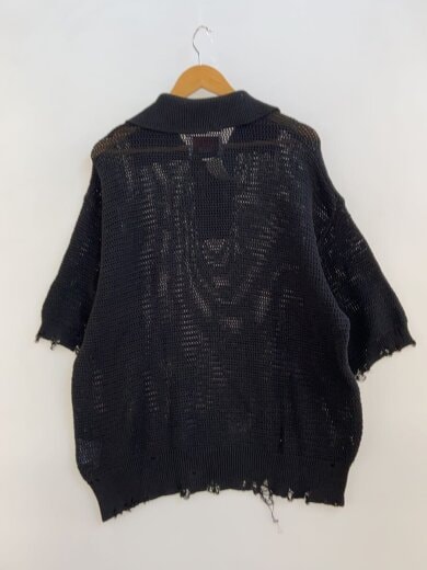 商品画像：ニットポロシャツ/ダメージ加工/1/コットン/BLK/無地// 2