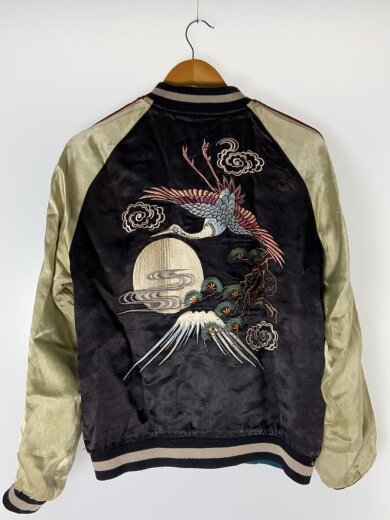 商品画像：スカジャン/リバーシブル/M/レーヨン/BLK/山/月/鳥/木/桜 2