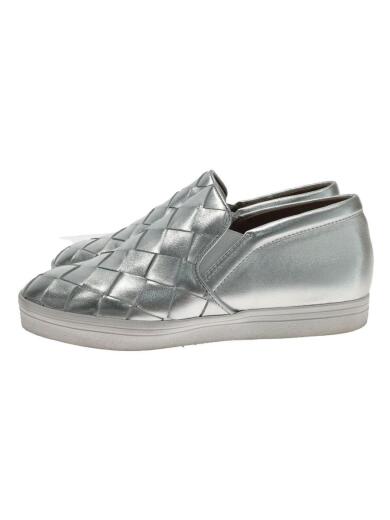 画像：ALL BLACKスリッポンシューズ/38/SLV/レザー/編みデザイン/601-11550671