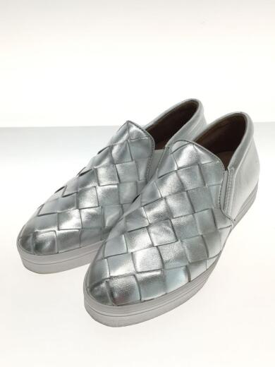 画像：ALL BLACKスリッポンシューズ/38/SLV/レザー/編みデザイン/601-11550672