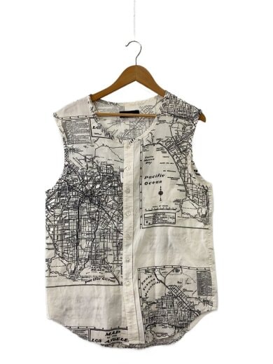商品画像：Sleeveless Shirt/マップ柄/首元汚れ有/ベスト/M/シルク/WHT/総柄 1