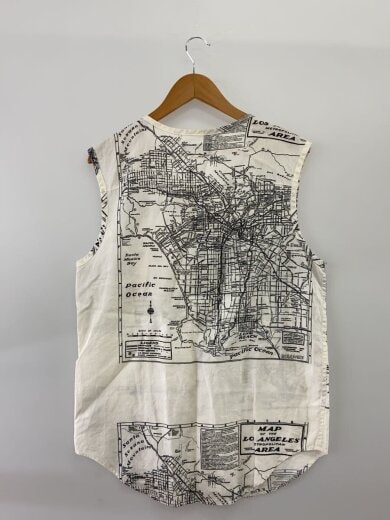 商品画像：Sleeveless Shirt/マップ柄/首元汚れ有/ベスト/M/シルク/WHT/総柄 2