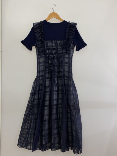 商品画像：25SS/ショルダーフリルドッキングワンピース/M/ポリエステル/NVY/02-2515500078// 2