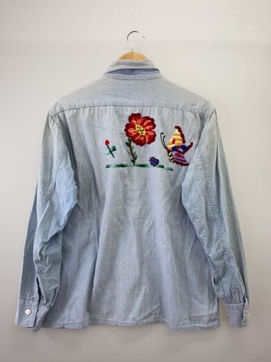 商品画像：70s頃/シャンブレーシャツ/刺繍/ヨゴレ・ダメージ有/長袖シャツ/40/コットン/BLU// 2