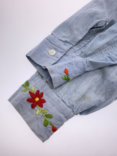商品画像：70s頃/シャンブレーシャツ/刺繍/ヨゴレ・ダメージ有/長袖シャツ/40/コットン/BLU// 4